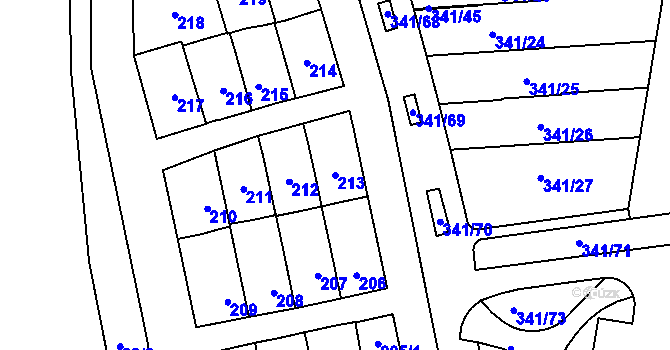 Parcela st. 213 v KÚ Maloměřice, Katastrální mapa