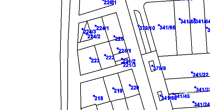 Parcela st. 222 v KÚ Maloměřice, Katastrální mapa