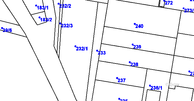 Parcela st. 233 v KÚ Maloměřice, Katastrální mapa