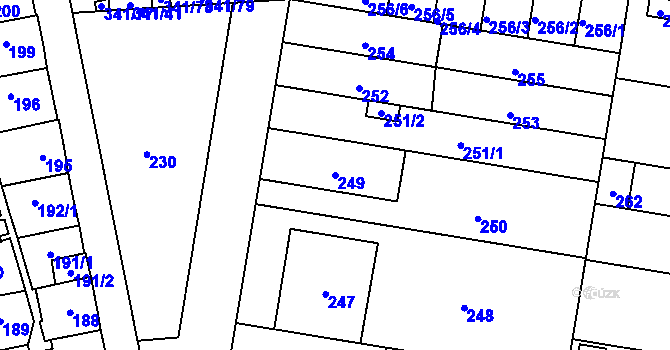 Parcela st. 249 v KÚ Maloměřice, Katastrální mapa
