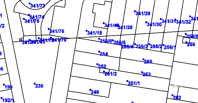 Parcela st. 254 v KÚ Maloměřice, Katastrální mapa