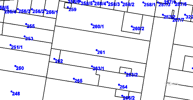 Parcela st. 261 v KÚ Maloměřice, Katastrální mapa