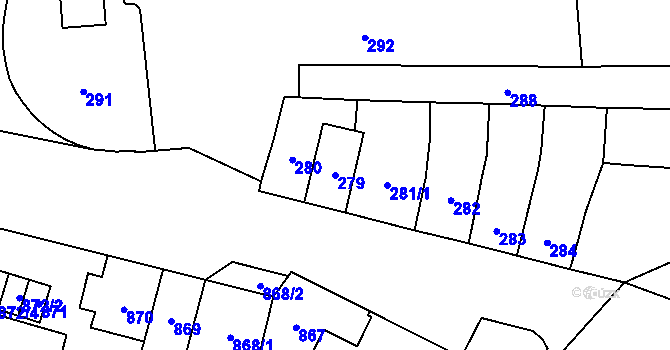 Parcela st. 279 v KÚ Maloměřice, Katastrální mapa