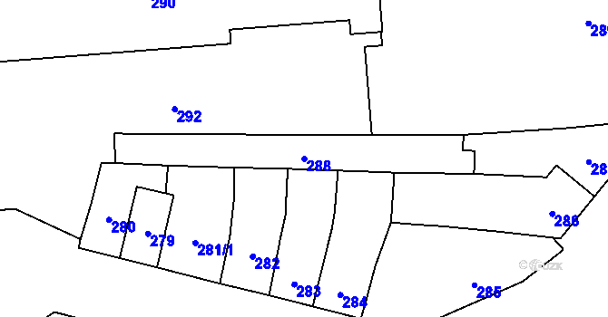 Parcela st. 288 v KÚ Maloměřice, Katastrální mapa