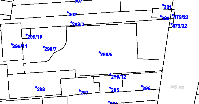 Parcela st. 299/5 v KÚ Maloměřice, Katastrální mapa