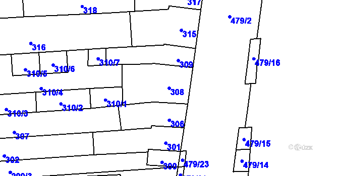 Parcela st. 308 v KÚ Maloměřice, Katastrální mapa