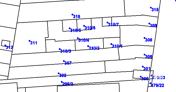 Parcela st. 310/2 v KÚ Maloměřice, Katastrální mapa
