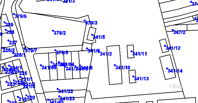 Parcela st. 341/2 v KÚ Maloměřice, Katastrální mapa