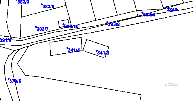 Parcela st. 341/3 v KÚ Maloměřice, Katastrální mapa