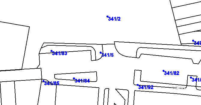 Parcela st. 341/5 v KÚ Maloměřice, Katastrální mapa