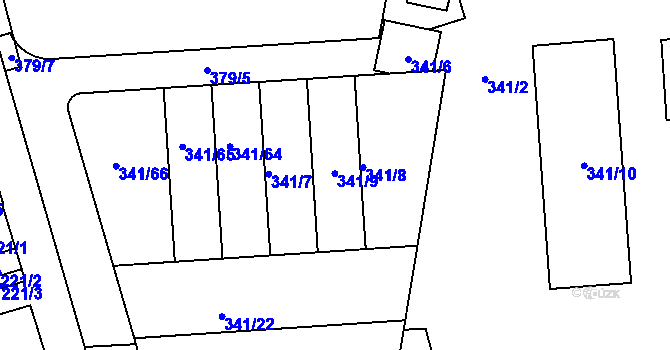 Parcela st. 341/9 v KÚ Maloměřice, Katastrální mapa