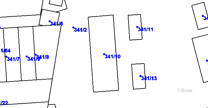 Parcela st. 341/10 v KÚ Maloměřice, Katastrální mapa