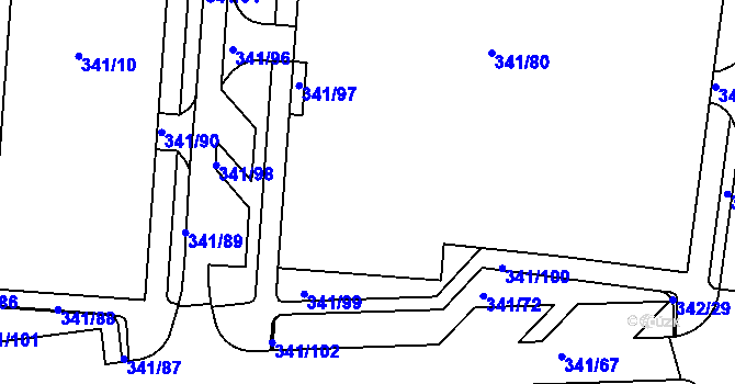 Parcela st. 341/16 v KÚ Maloměřice, Katastrální mapa