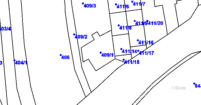 Parcela st. 409/1 v KÚ Maloměřice, Katastrální mapa