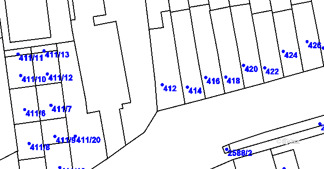 Parcela st. 412 v KÚ Maloměřice, Katastrální mapa