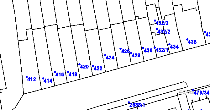 Parcela st. 424 v KÚ Maloměřice, Katastrální mapa