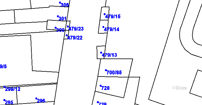 Parcela st. 479/13 v KÚ Maloměřice, Katastrální mapa