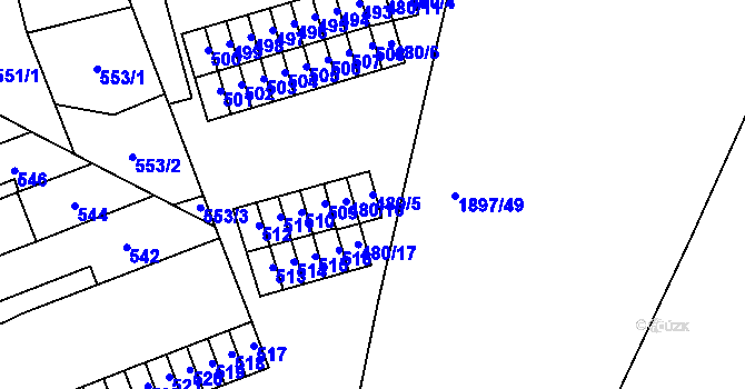 Parcela st. 480/5 v KÚ Maloměřice, Katastrální mapa