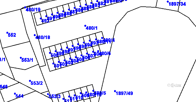 Parcela st. 480/6 v KÚ Maloměřice, Katastrální mapa