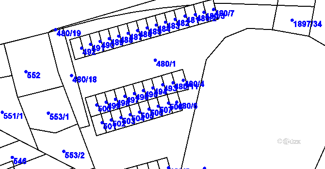 Parcela st. 493 v KÚ Maloměřice, Katastrální mapa