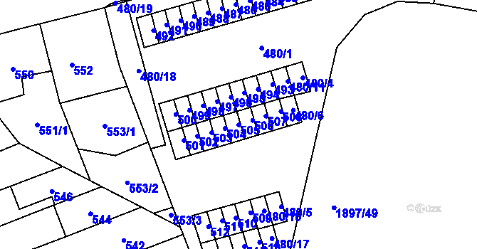 Parcela st. 505 v KÚ Maloměřice, Katastrální mapa