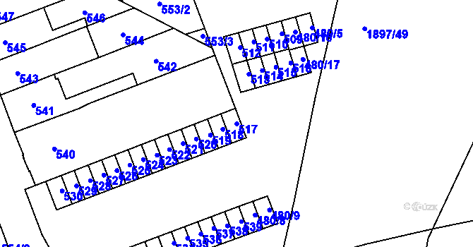 Parcela st. 517 v KÚ Maloměřice, Katastrální mapa