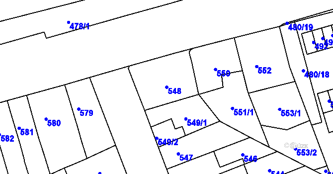 Parcela st. 548 v KÚ Maloměřice, Katastrální mapa