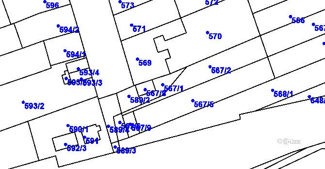 Parcela st. 567/1 v KÚ Maloměřice, Katastrální mapa