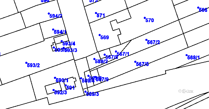 Parcela st. 567/8 v KÚ Maloměřice, Katastrální mapa