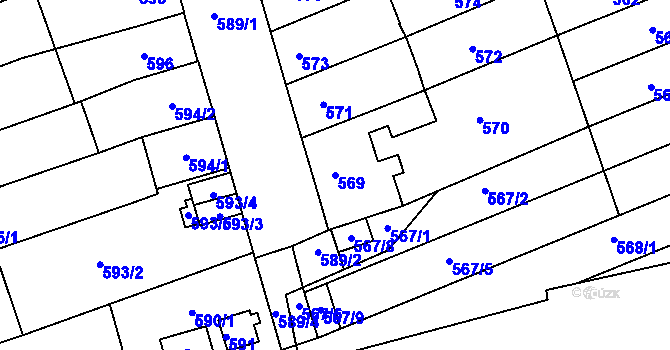 Parcela st. 569 v KÚ Maloměřice, Katastrální mapa