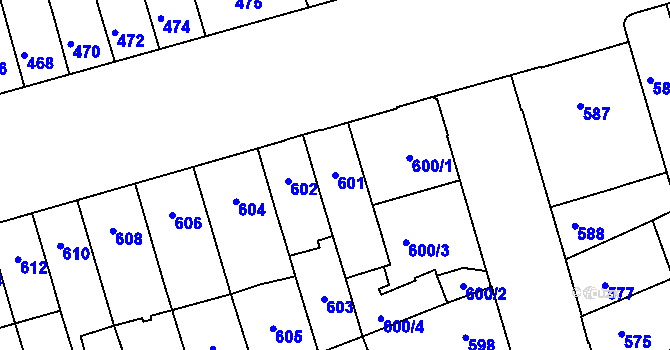 Parcela st. 601 v KÚ Maloměřice, Katastrální mapa