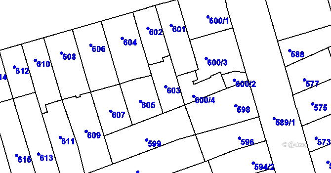 Parcela st. 603 v KÚ Maloměřice, Katastrální mapa