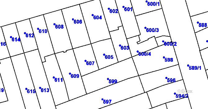 Parcela st. 605 v KÚ Maloměřice, Katastrální mapa