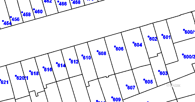 Parcela st. 608 v KÚ Maloměřice, Katastrální mapa