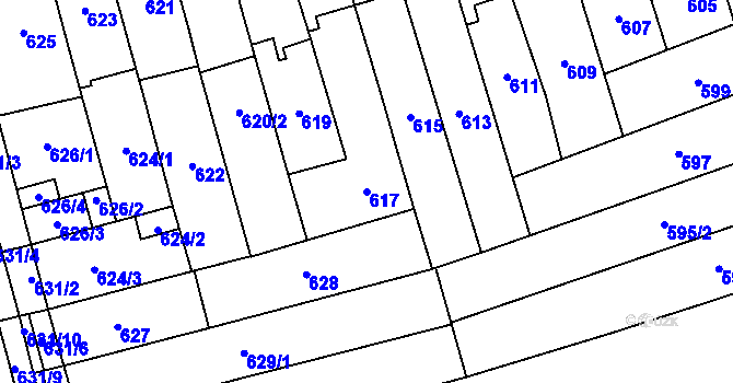 Parcela st. 617 v KÚ Maloměřice, Katastrální mapa