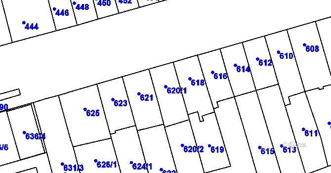 Parcela st. 620/1 v KÚ Maloměřice, Katastrální mapa