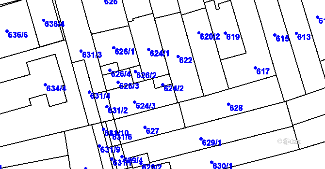 Parcela st. 624/2 v KÚ Maloměřice, Katastrální mapa