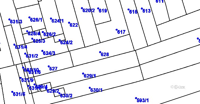 Parcela st. 628 v KÚ Maloměřice, Katastrální mapa