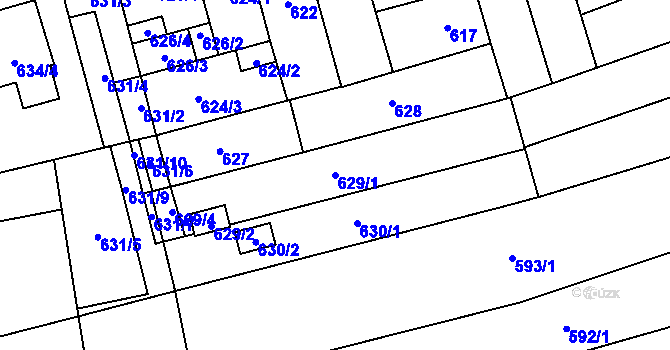 Parcela st. 629/1 v KÚ Maloměřice, Katastrální mapa