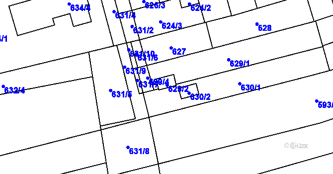 Parcela st. 629/3 v KÚ Maloměřice, Katastrální mapa