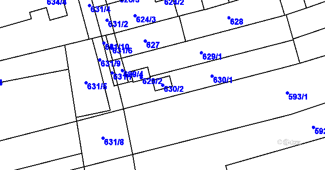 Parcela st. 630/2 v KÚ Maloměřice, Katastrální mapa
