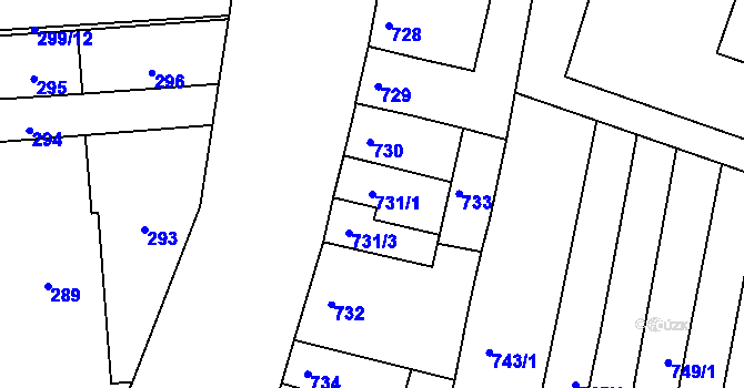 Parcela st. 731/1 v KÚ Maloměřice, Katastrální mapa