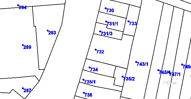 Parcela st. 732 v KÚ Maloměřice, Katastrální mapa