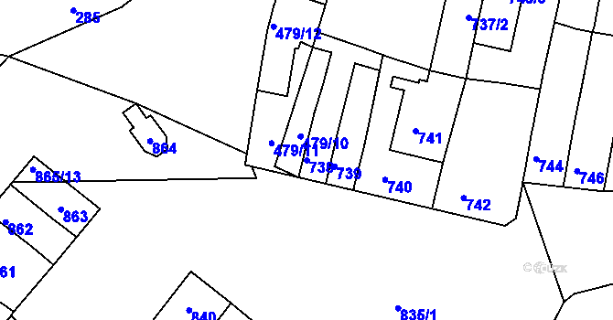 Parcela st. 738 v KÚ Maloměřice, Katastrální mapa