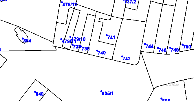Parcela st. 740 v KÚ Maloměřice, Katastrální mapa
