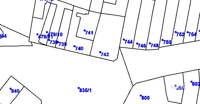 Parcela st. 742 v KÚ Maloměřice, Katastrální mapa