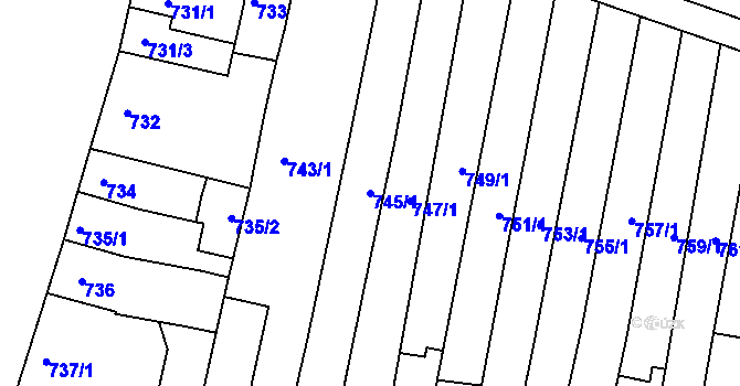 Parcela st. 745/1 v KÚ Maloměřice, Katastrální mapa