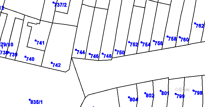 Parcela st. 748 v KÚ Maloměřice, Katastrální mapa