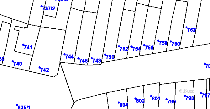 Parcela st. 750 v KÚ Maloměřice, Katastrální mapa