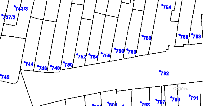 Parcela st. 756 v KÚ Maloměřice, Katastrální mapa